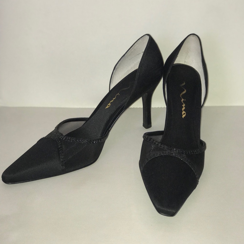 Nina Diora D’orsay satin heels w/ crystal accents